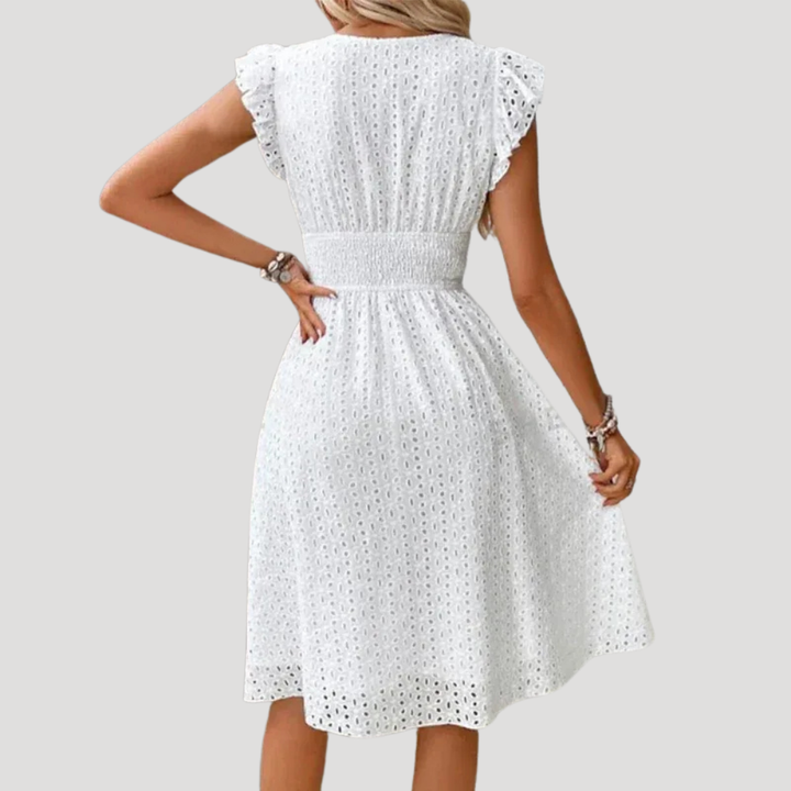Women's Summer Dress Midi V Neck Smocked Waist
