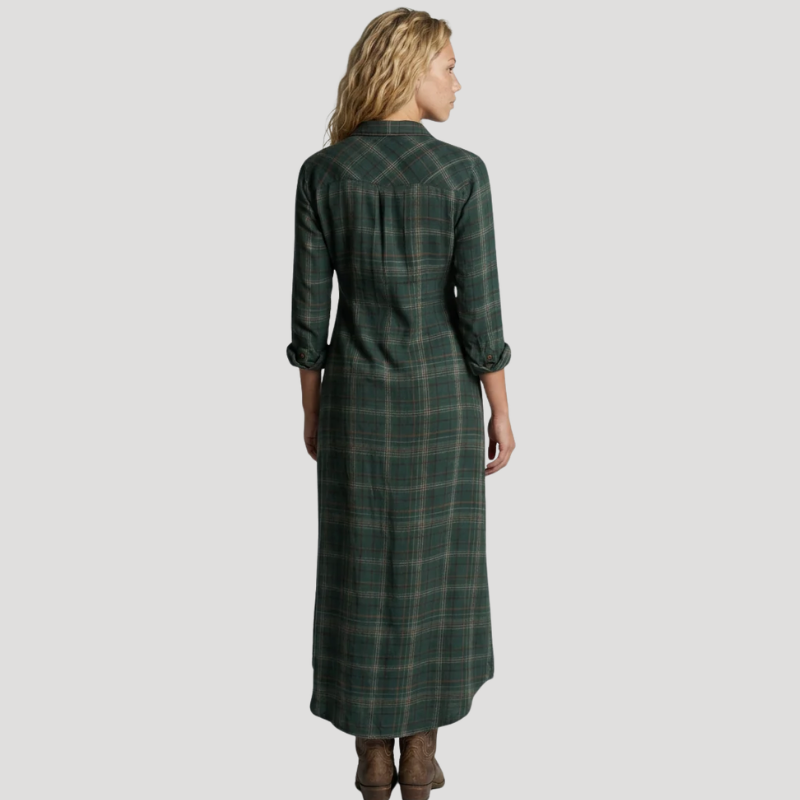 Women's Maxi Shirt Dress Long Sleeve Plaid Check Button Front Casual