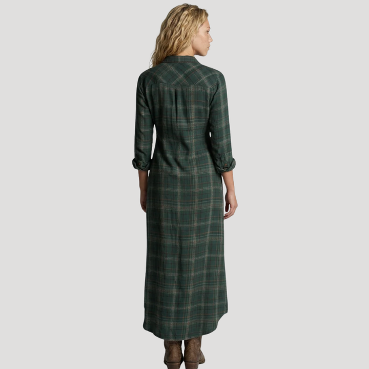 Women's Maxi Shirt Dress Long Sleeve Plaid Check Button Front Casual