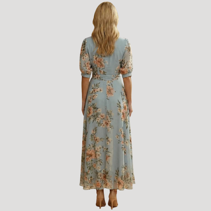 Women's Dress Floral Midi Wrap V Neck Short Sleeve Summer