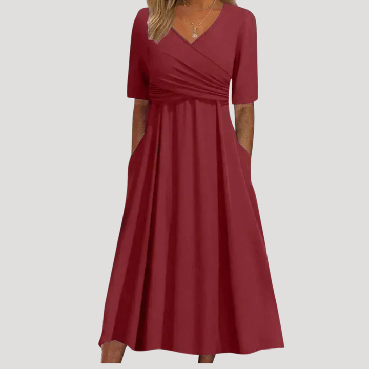 Women's Midi Dress Wrap V Neck A Line Occasion Wear