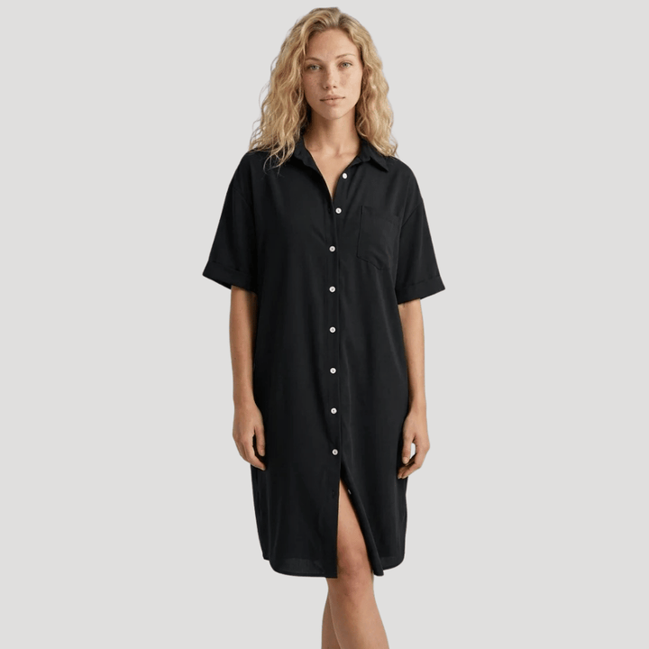 Women's Shirt Dress Midi Short Sleeve Collared Casual Button