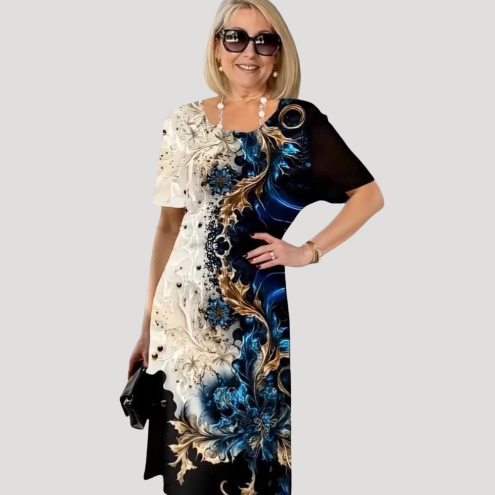 Women's Floral Print Midi Dress Short Sleeve Casual