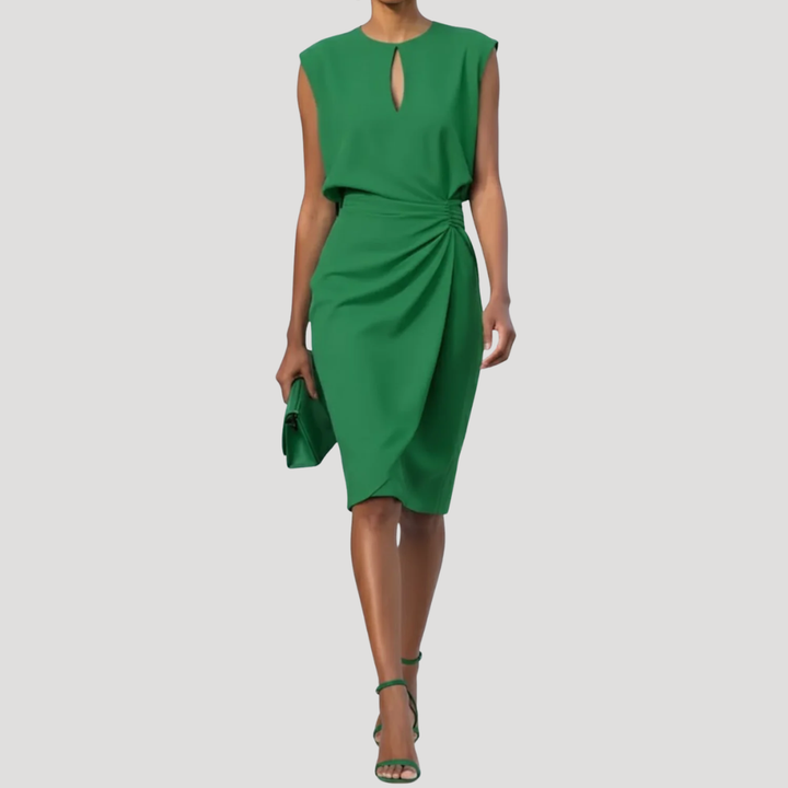 Women's Cocktail Dress Midi Formal Sleeveless Ruched Keyhole