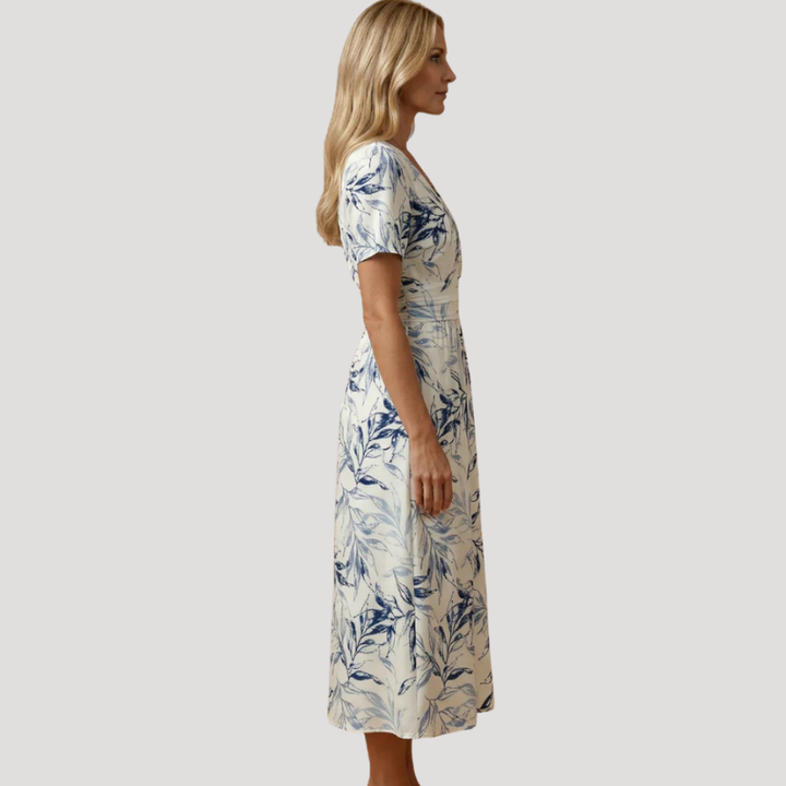 Women's Floral Midi Wrap V Neck Short Sleeve White Casual Wear