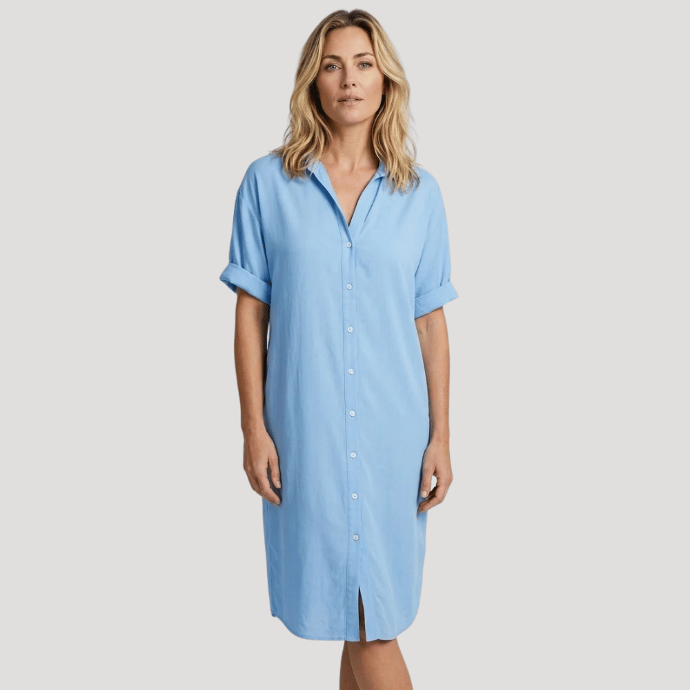 Women's Shirt Dress Midi Short Sleeve Collared Casual Button