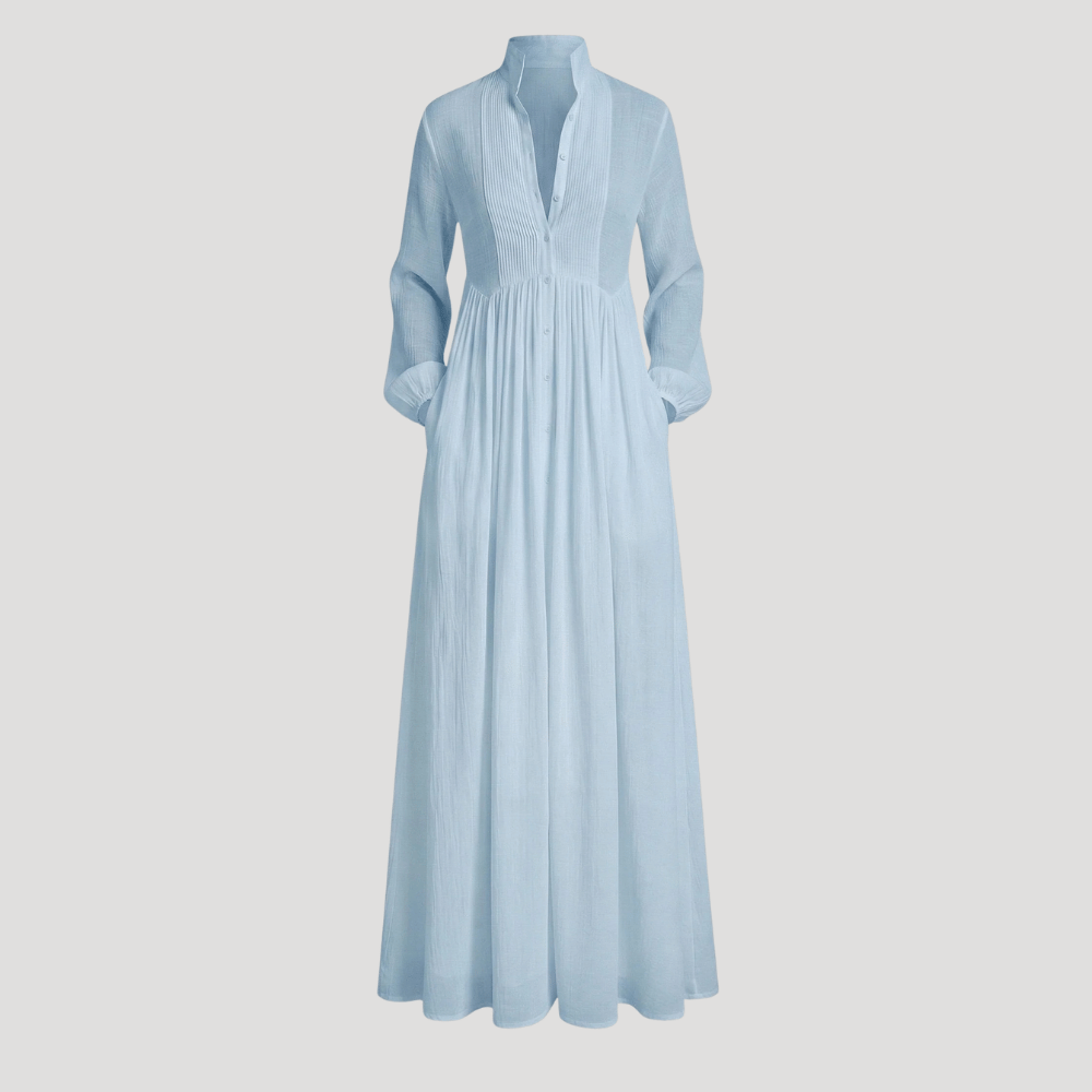 Women's Maxi Shirt Dress Long Sleeve Collared Flowy Casual