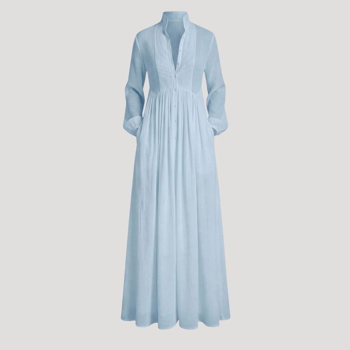 Women's Maxi Shirt Dress Long Sleeve Collared Flowy Casual