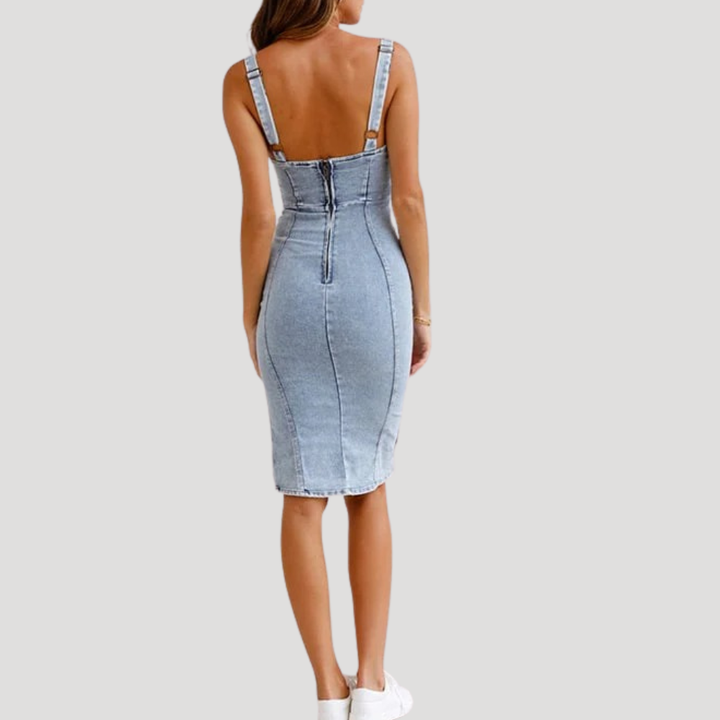 Women's Blue Denim Midi Dress Sleeveless Bodycon