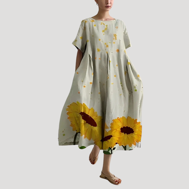 Women's Maxi Dress Floral Casual Loose Short Sleeve