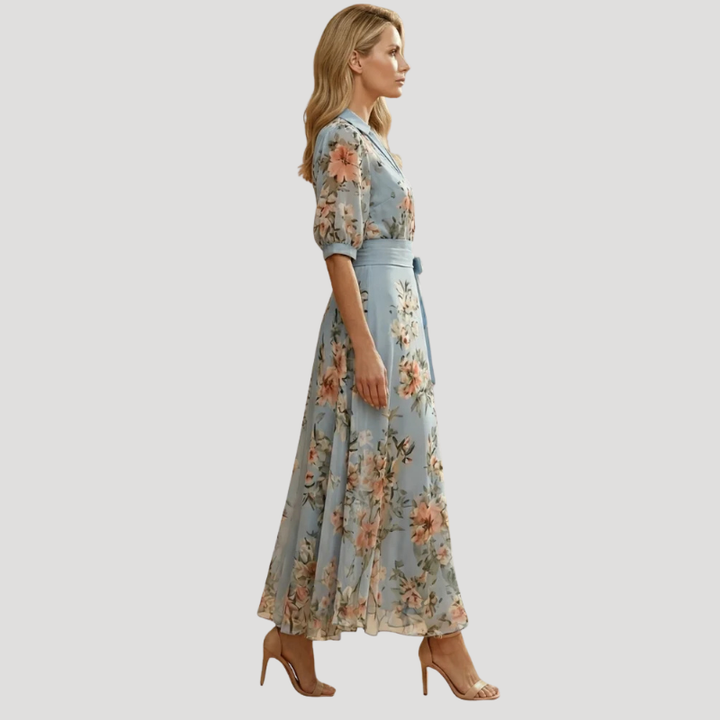 Women's Dress Floral Midi Wrap V Neck Short Sleeve Summer
