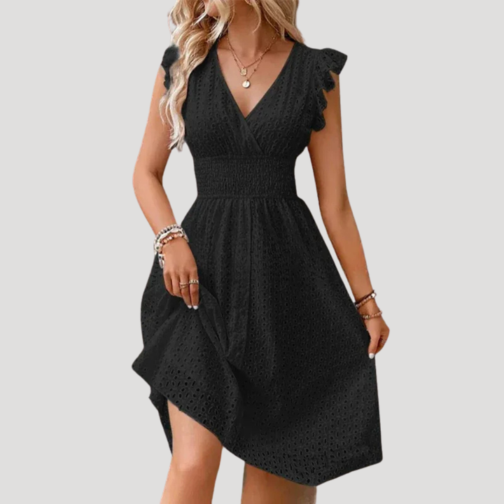 Women's Summer Dress Midi V Neck Smocked Waist