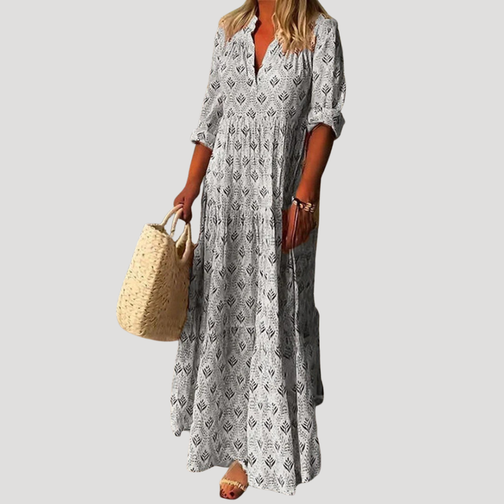 Women's Maxi Dress Floral V Neck Boho Casual