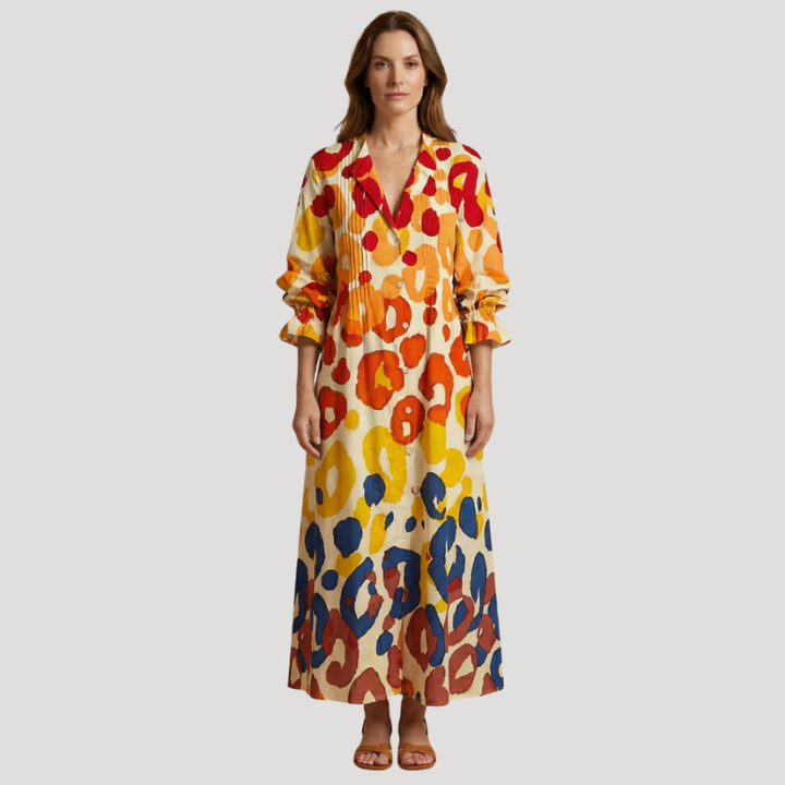 Women's Floral Maxi Shirt Dress Long Sleeve Button Front