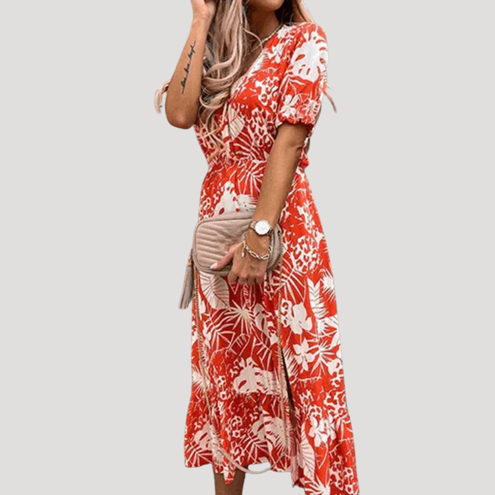 Women's Floral Dress Midi Wrap V Neck Summer Party