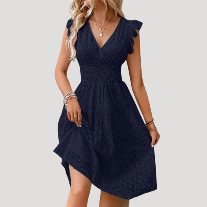 Women's Summer Dress Midi V Neck Smocked Waist