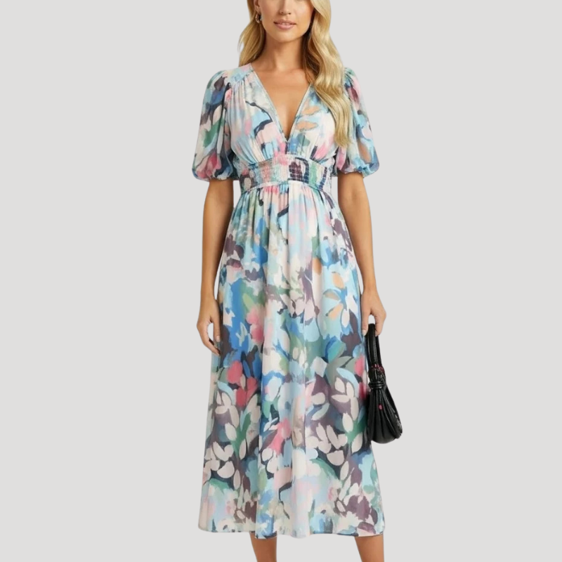 Women's Dress Floral Maxi Wrap V Neck Long Sleeve Boho