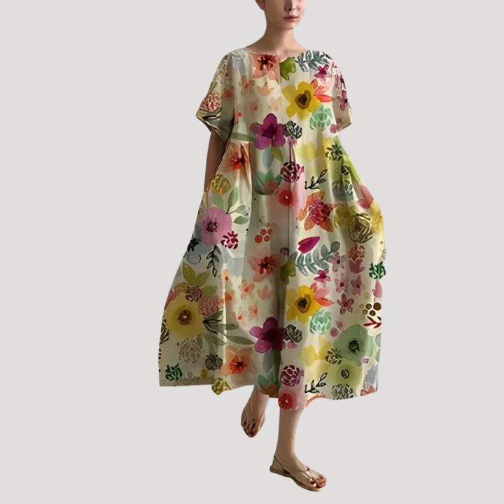 Women's Maxi Dress Floral Casual Loose Short Sleeve