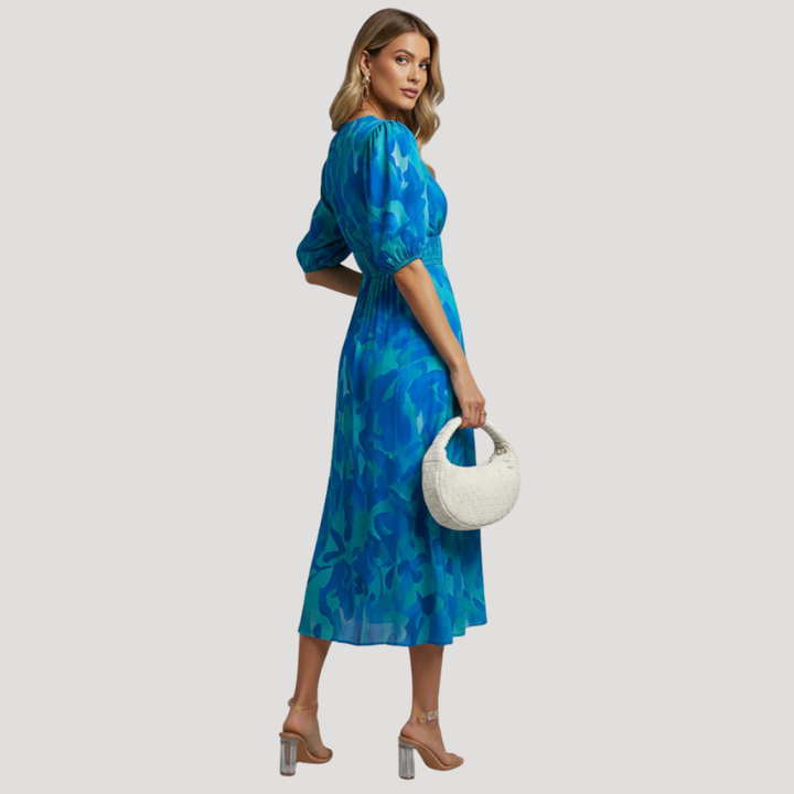 Women's Dress Floral Midi Wrap V Neck Short Sleeve Casual