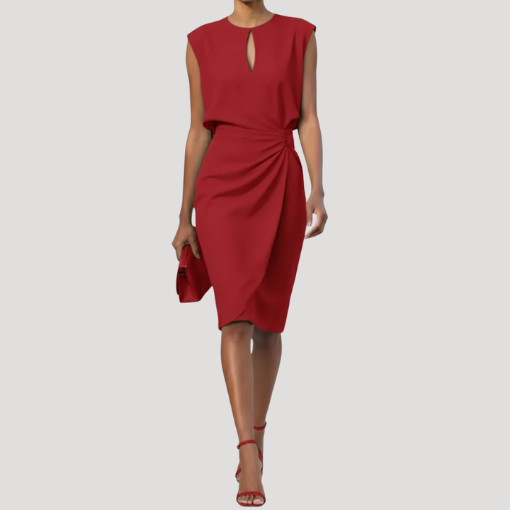 Women's Cocktail Dress Midi Formal Sleeveless Ruched Keyhole