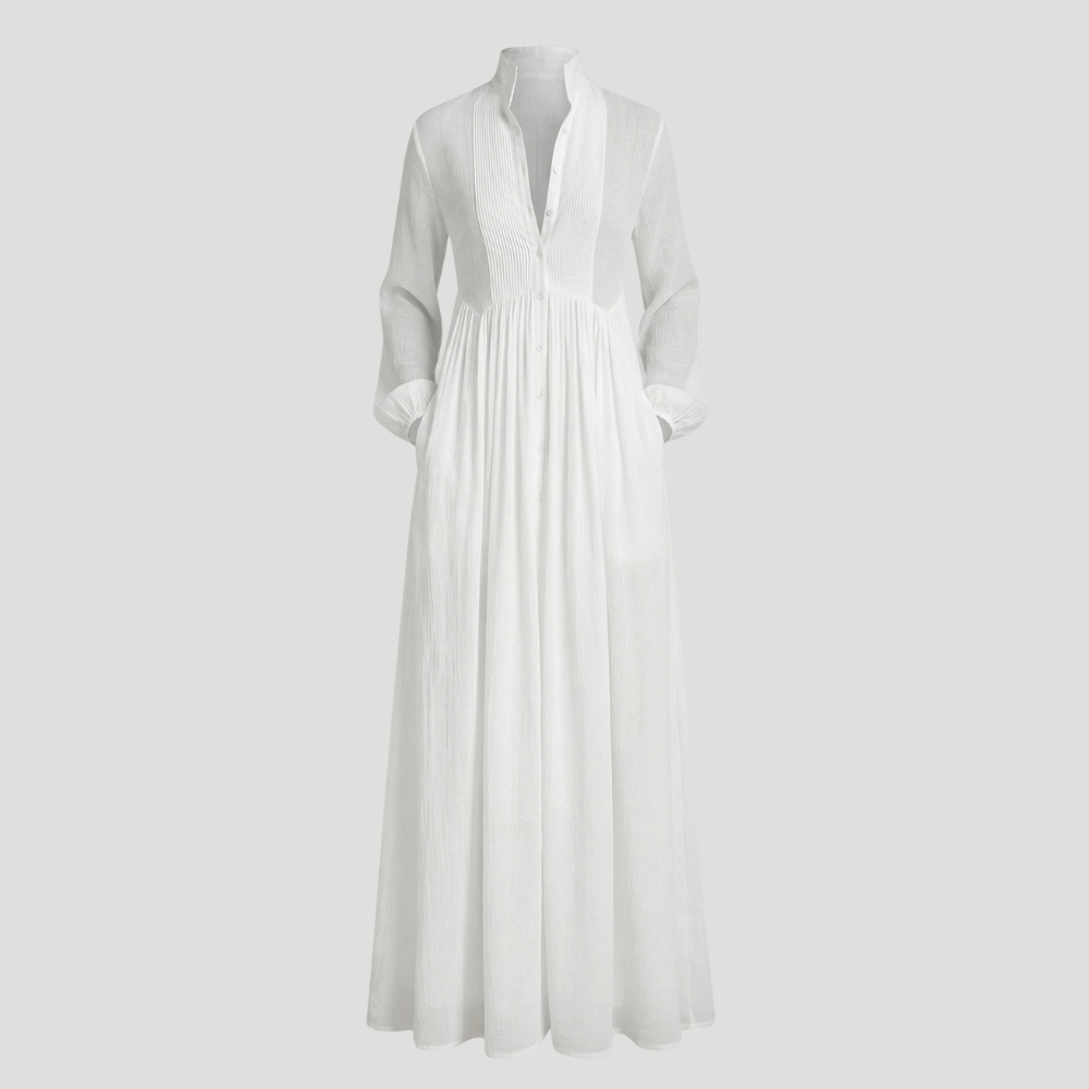 Women's Maxi Shirt Dress Long Sleeve Collared Flowy Casual