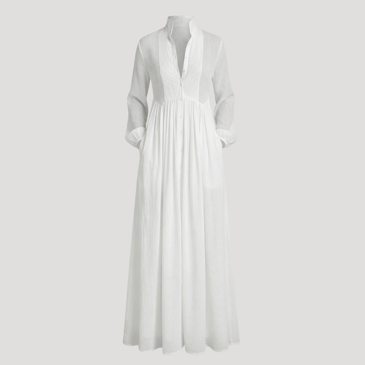 Women's Maxi Shirt Dress Long Sleeve Collared Flowy Casual