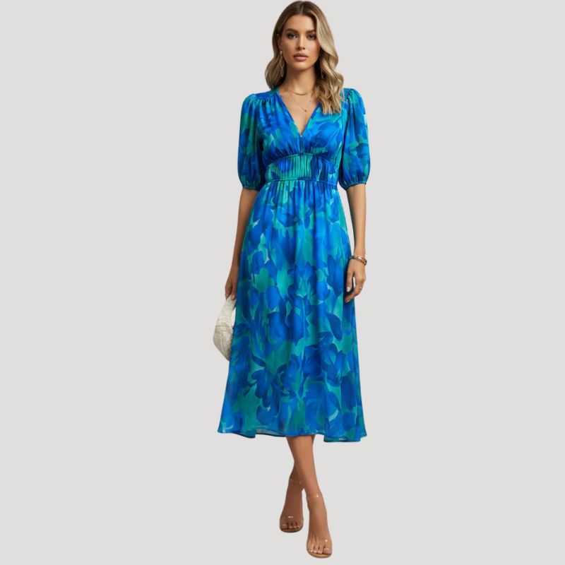 Women's Dress Floral Midi Wrap V Neck Short Sleeve Casual