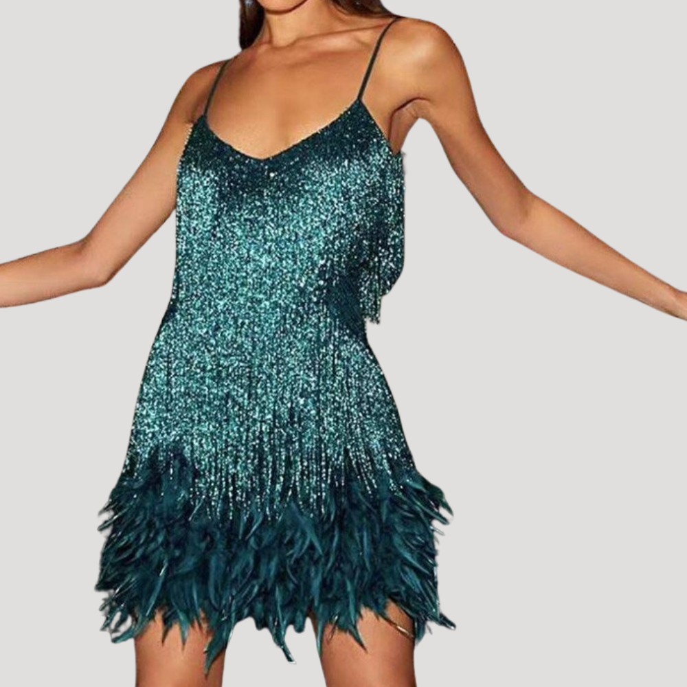 Women's Mini Feather Dress Party Cocktail Sleeveless Cami