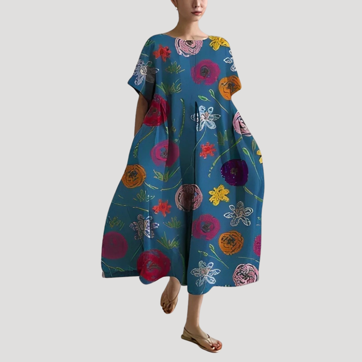 Women's Maxi Dress Floral Casual Loose Short Sleeve