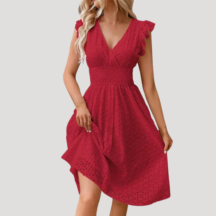 Women's Summer Dress Midi V Neck Smocked Waist