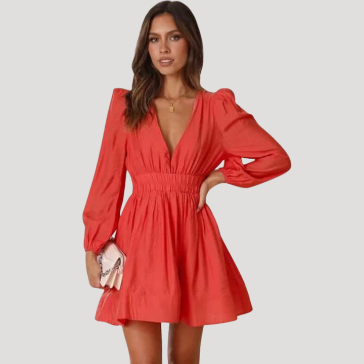 Women's Mini Dress Long Sleeve V Neck Fit And Flare