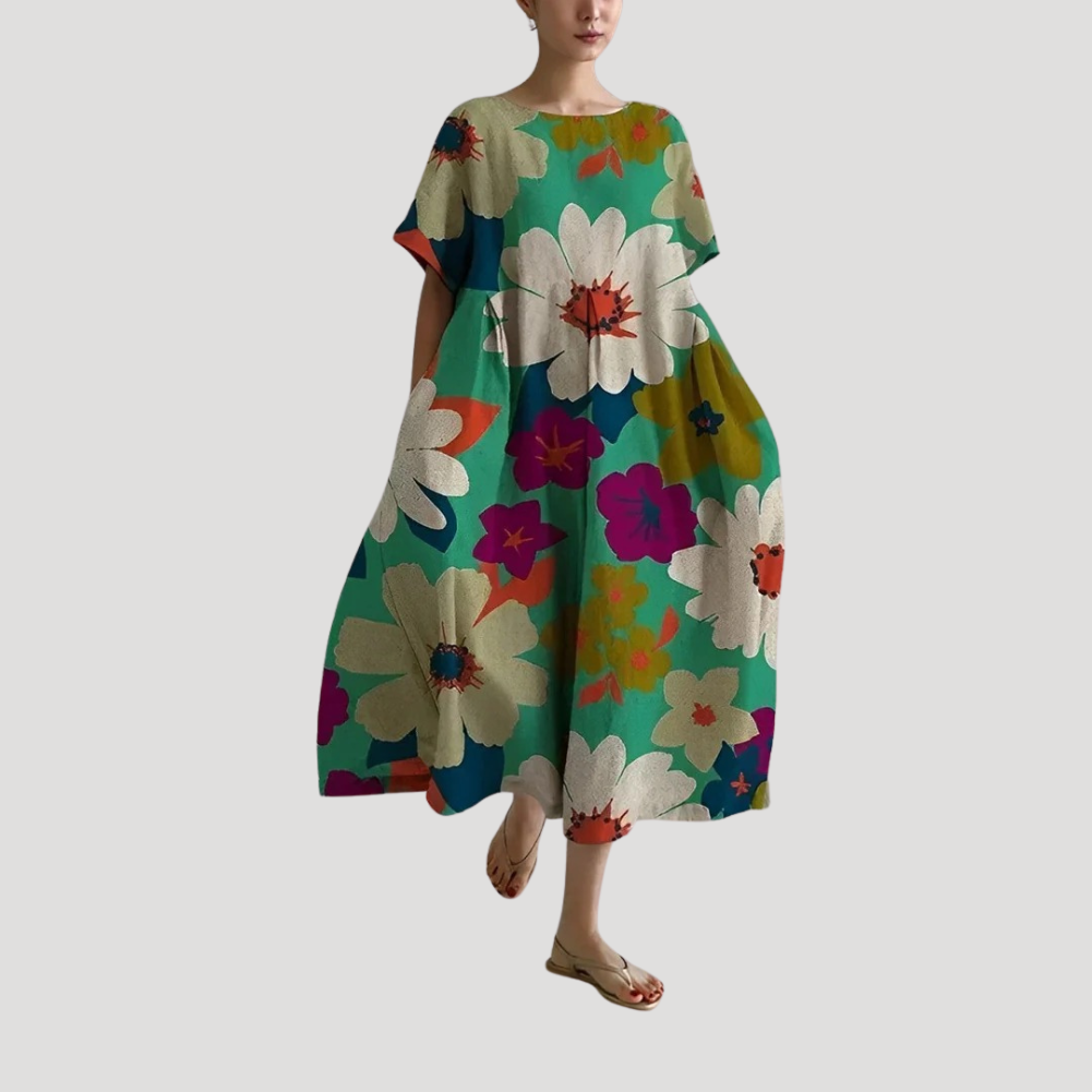 Women's Maxi Dress Floral Casual Loose Short Sleeve