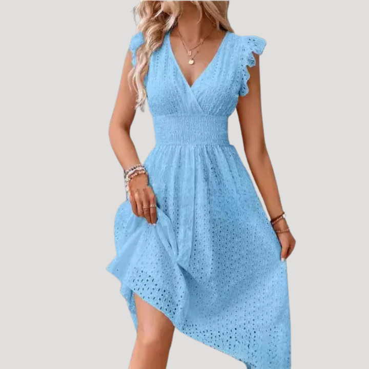 Women's Summer Dress Midi V Neck Smocked Waist