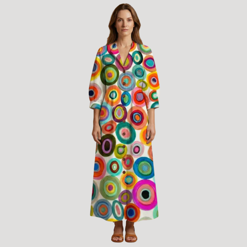 Women's Floral Maxi Shirt Dress Long Sleeve Button Front