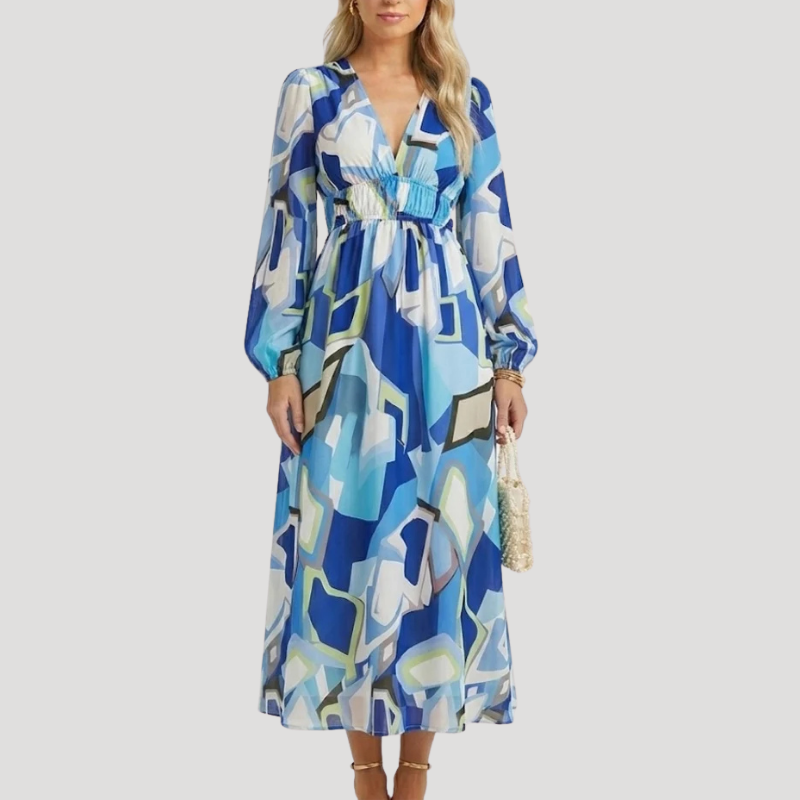 Women's Dress Floral Maxi Wrap V Neck Long Sleeve Boho