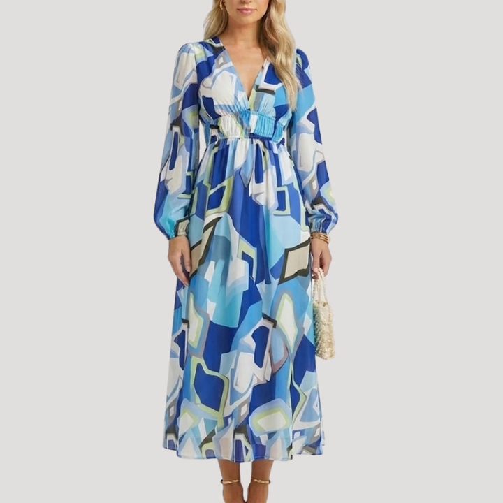 Women's Dress Floral Maxi Wrap V Neck Long Sleeve Boho