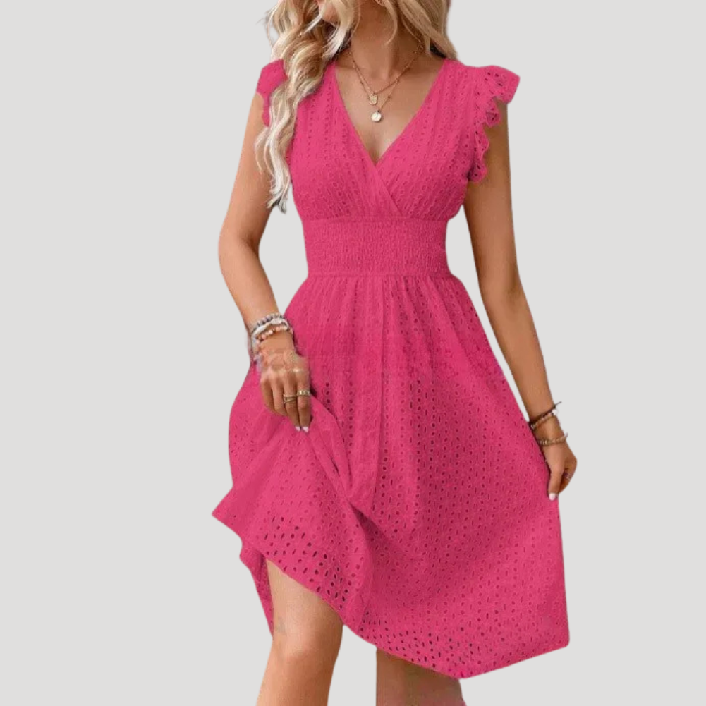 Women's Summer Dress Midi V Neck Smocked Waist