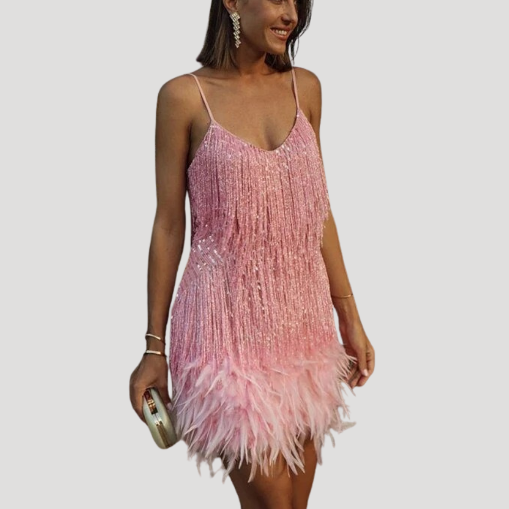 Women's Mini Feather Dress Party Cocktail Sleeveless Cami