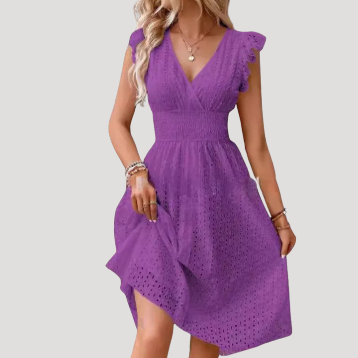 Women's Summer Dress Midi V Neck Smocked Waist
