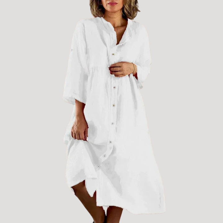 Women's Shirt Dress Maxi Long Sleeve Button Collared Linen