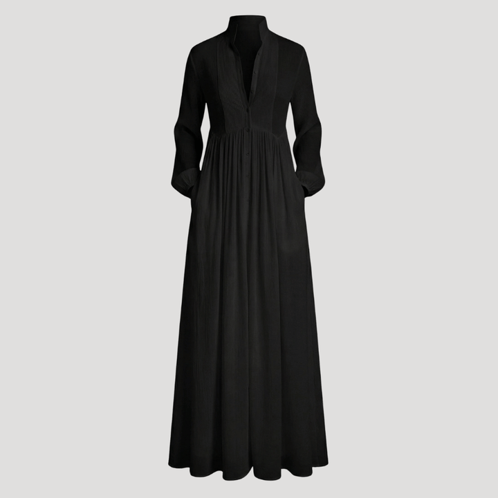 Women's Maxi Shirt Dress Long Sleeve Collared Flowy Casual