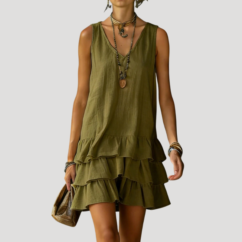 Women's Sleeveless Tiered Mini Dress Linen Beach Wear