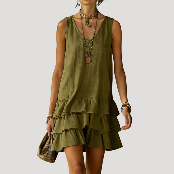 Women's Sleeveless Tiered Mini Dress Linen Beach Wear