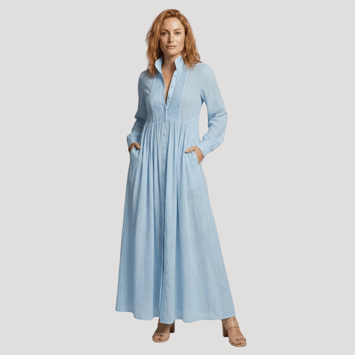 Women's Maxi Shirt Dress Long Sleeve Collared Flowy Casual